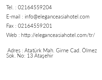 Elegance Asia Hotel iletiim bilgileri